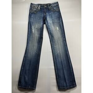 Grace in L.A. Women's Easy Fit Straight Leg Blue Denim Jeans - Size 28 (30x33.5)